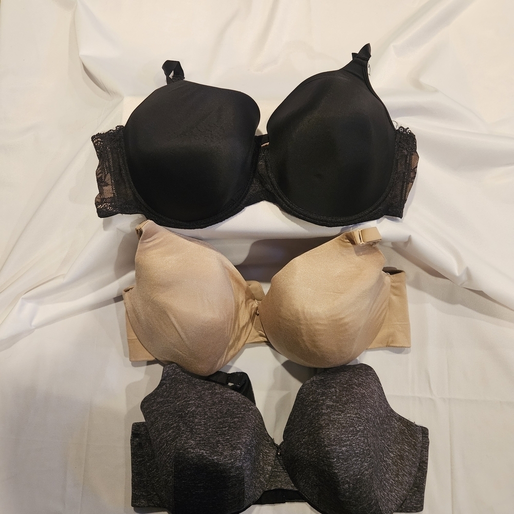 Cacique 3 - 44F Full Coverage Bra Bundle Black Nude Gray Back Smoothing Comfort